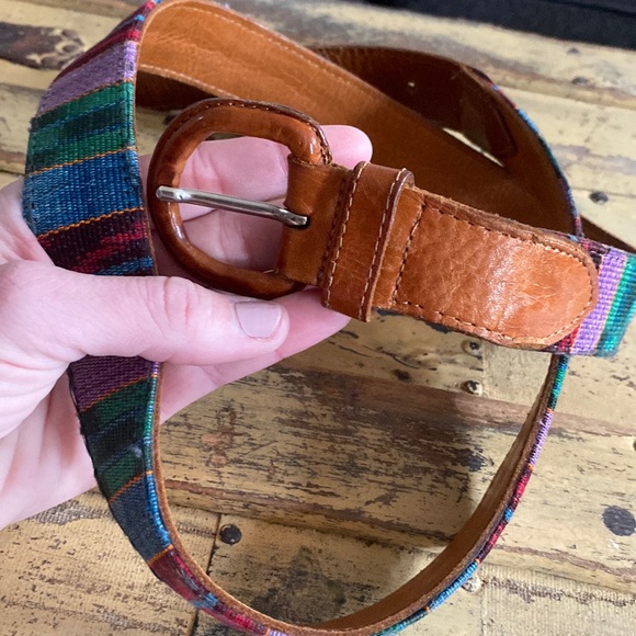 VINTAGE BELT BOHO PATCHWORK WESTERN LEATHER BELT SOUTHWEST STYLE UNISEX 36 main image 5